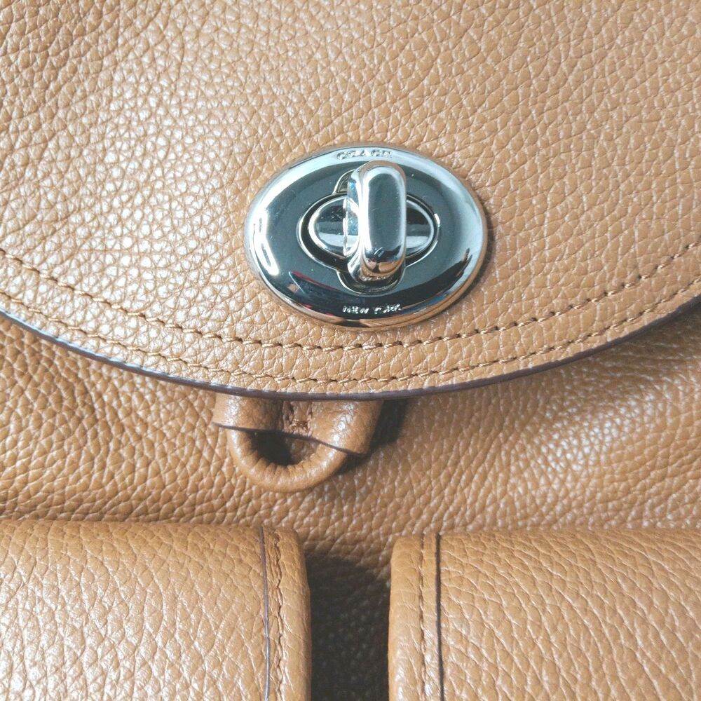 Coach Turnlock Rucksack 37582 Backpack Brown Pebble Leather Bag Retail $398 - Picture 12 of 13
